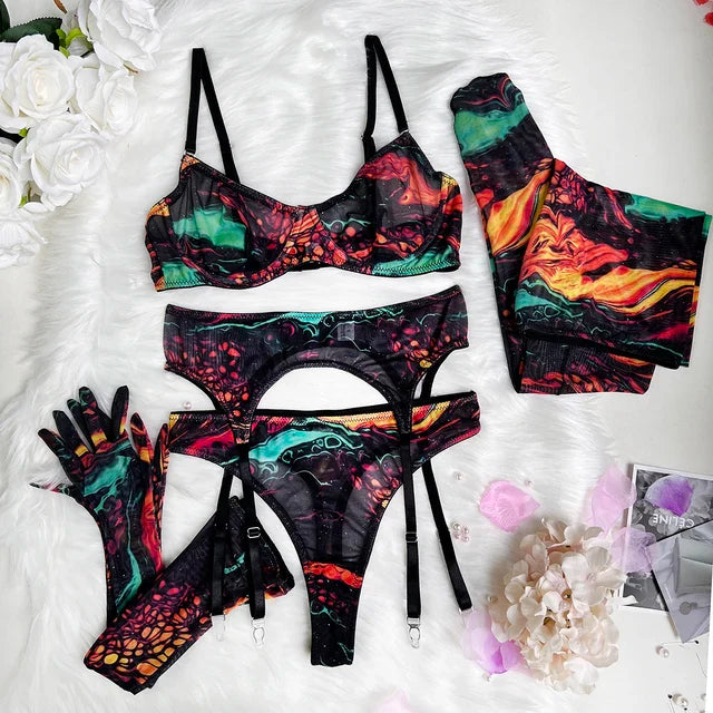 Serena | 5-Piece Tie Dye Lingerie Set